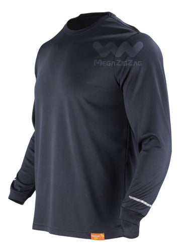 Polera poliester manga larga uv blanco azul oscuro
