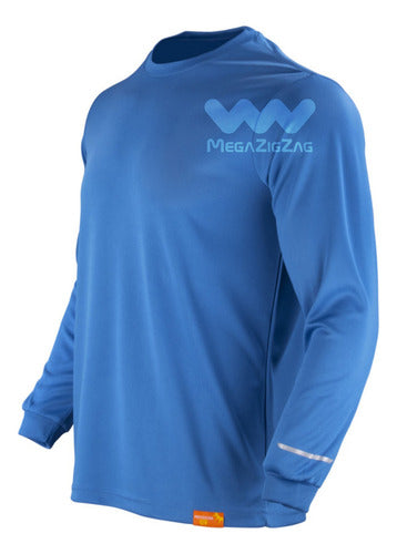 Polera poliester manga larga uv blanco azul rey