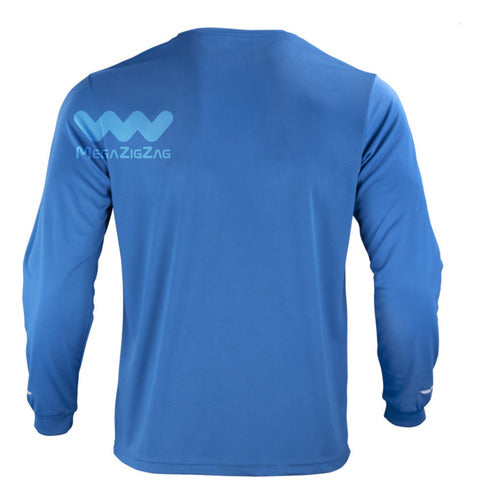 Polera poliester manga larga uv blanco azul rey