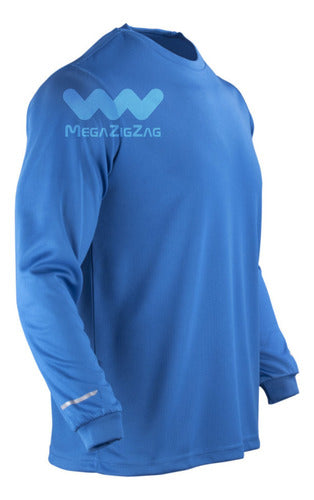 Polera poliester manga larga uv blanco azul rey