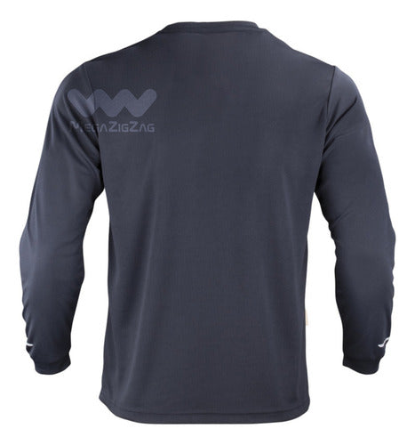 Polera poliester manga larga uv blanco azul oscuro