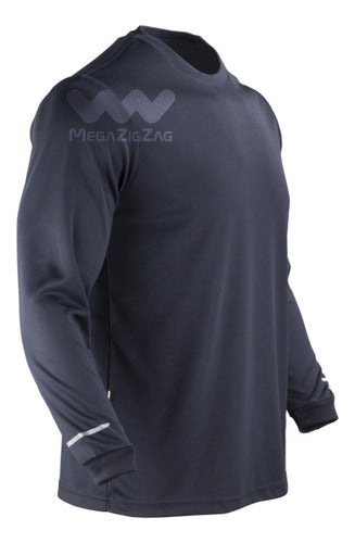 Polera poliester manga larga uv blanco azul oscuro