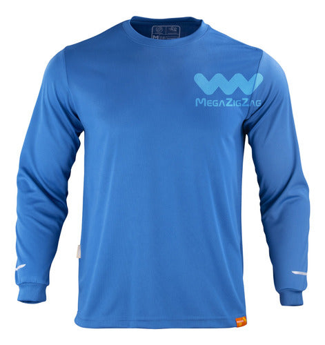 Polera poliester manga larga uv blanco azul rey