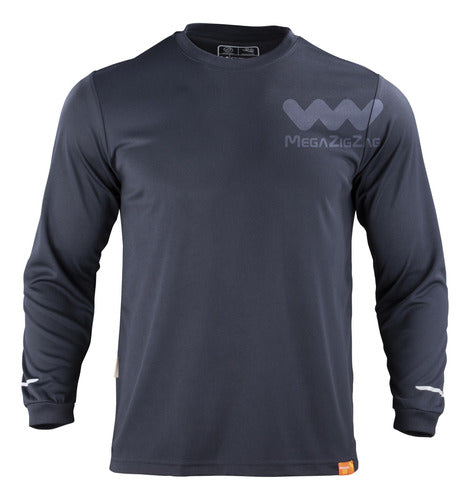 Polera poliester manga larga uv blanco azul marino