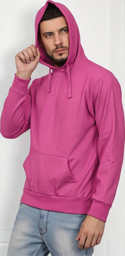 Poleron canguro capucha algodon fucsia