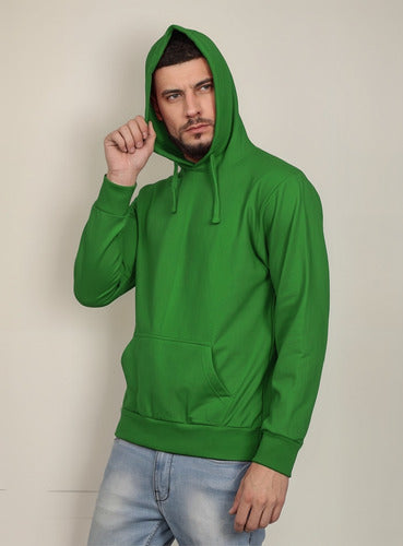 Poleron canguro capucha algodon verde cesped milo