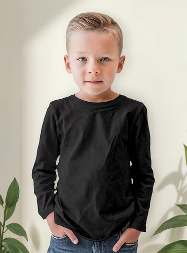 Polera Algodon Niños Manga Larga Camiseta